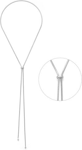 FAMARINE Silver Long Necklaces Silver Lariat Necklace Hypoallergenic Y-shaped Necklaces Trendy Jewelry in Kuwait