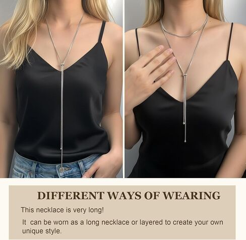 FAMARINE Silver Long Necklaces Silver Lariat Necklace Hypoallergenic Y-shaped Necklaces Trendy Jewelry in Kuwait