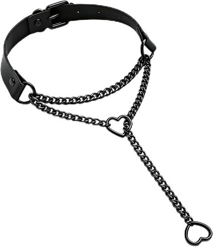 Adjustable Lariat Heart Long Y-Necklace for Women, 23" Slip Chain Choker Collar with PU Leather Buckle, Punk Gothic Jewelry Gifts in Saudi Arabia