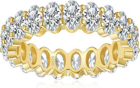 Yaresul 6.3ctw Oval Moissanite Wedding Band 925 Sterling Silver 14K Gold Plated Stacking Eternity Band for Women, D Color VVSI Clarity Shared Prong Lab Created Diamond Anniversary Ring Size 5-9 in Saudi Arabia