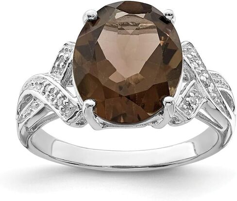 Solid 925 Sterling Silver Brown Smoky Simulated Quartz Diamond Ring (2mm) in Kuwait