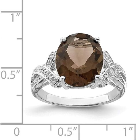 Solid 925 Sterling Silver Brown Smoky Simulated Quartz Diamond Ring (2mm) in Kuwait