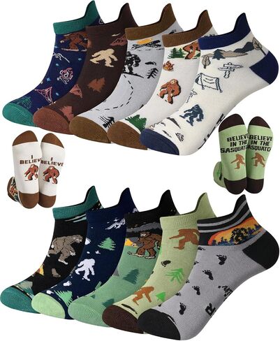Chicingyou 10 Pairs Funny Sasquatch Socks for Men Cool Novelty Outdoor Ankle Socks Birthday Fathers Day Gift for Sasquatch Lover in Kuwait