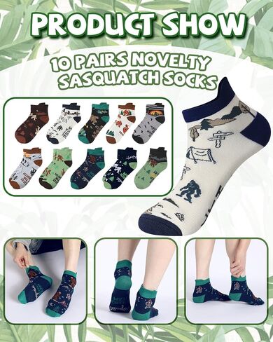 Chicingyou 10 Pairs Funny Sasquatch Socks for Men Cool Novelty Outdoor Ankle Socks Birthday Fathers Day Gift for Sasquatch Lover in Kuwait