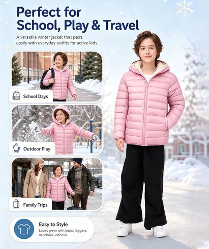 Kids Hooded Winter Coats Sherpa Fleece Lined Water-Resistant Puffer Jacket Hoodie Outerwear in Saudi Arabia