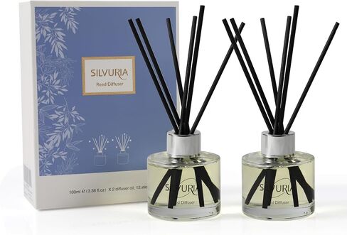 Reed Diffuser Set,Bamboo White Tea Scented Oil Diffuser with 12 Reed Sticks,3.38 fl.oz(100ml x2),Long-Lasting Home Fragrance for Living Room,Bedroom,Bathroom in Kuwait