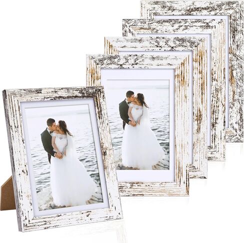 Fixwal 5x7 Picture Frames Set of 5, Rustic Brown Wood Grain with Tempered Real Glass, Vintage Photo Frames for Wall Decor Mounting and Tabletop Display in Kuwait