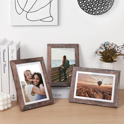 Fixwal 5x7 Picture Frames Set of 5, Rustic Brown Wood Grain with Tempered Real Glass, Vintage Photo Frames for Wall Decor Mounting and Tabletop Display in Kuwait