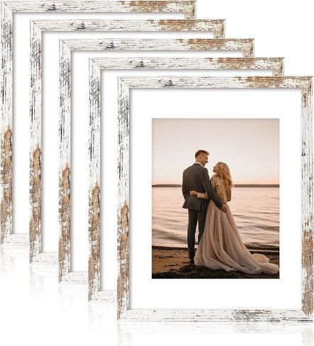 Fixwal 5x7 Picture Frames Set of 5, Rustic Brown Wood Grain with Tempered Real Glass, Vintage Photo Frames for Wall Decor Mounting and Tabletop Display in Kuwait