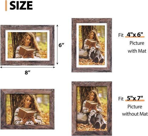 Fixwal 5x7 Picture Frames Set of 5, Rustic Brown Wood Grain with Tempered Real Glass, Vintage Photo Frames for Wall Decor Mounting and Tabletop Display in Kuwait