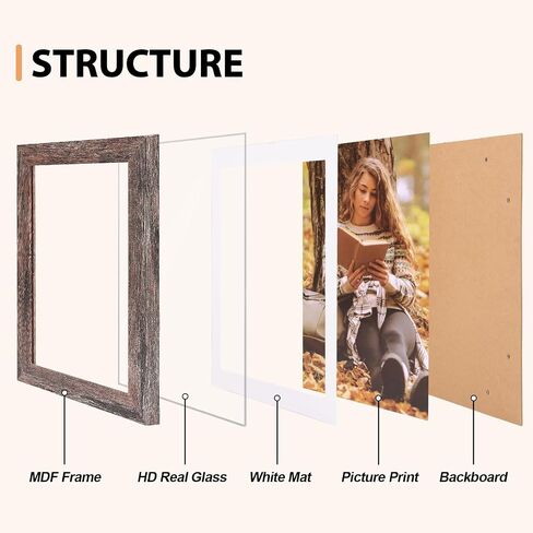 Fixwal 5x7 Picture Frames Set of 5, Rustic Brown Wood Grain with Tempered Real Glass, Vintage Photo Frames for Wall Decor Mounting and Tabletop Display in Kuwait