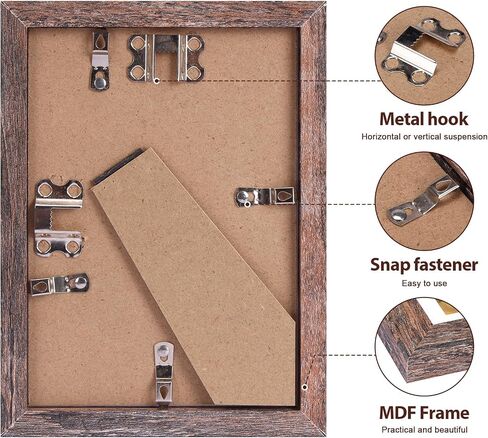 Fixwal 5x7 Picture Frames Set of 5, Rustic Brown Wood Grain with Tempered Real Glass, Vintage Photo Frames for Wall Decor Mounting and Tabletop Display in Kuwait