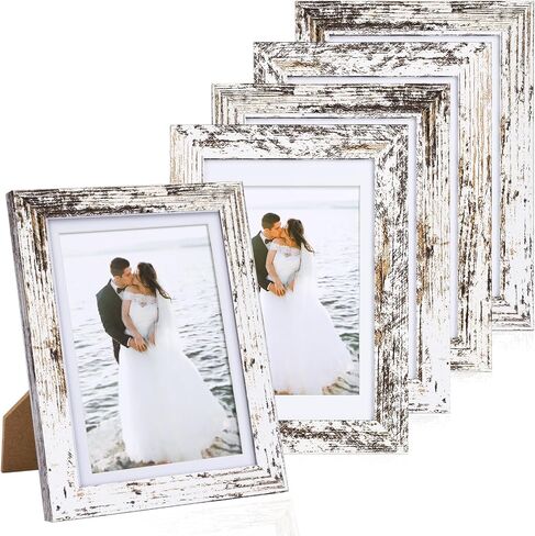 Fixwal 5x7 Picture Frames Set of 5, Rustic Brown Wood Grain with Tempered Real Glass, Vintage Photo Frames for Wall Decor Mounting and Tabletop Display in Kuwait
