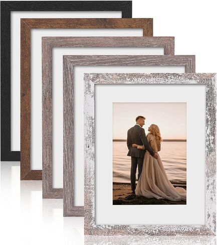 Fixwal 5x7 Picture Frames Set of 5, Rustic Brown Wood Grain with Tempered Real Glass, Vintage Photo Frames for Wall Decor Mounting and Tabletop Display in Kuwait