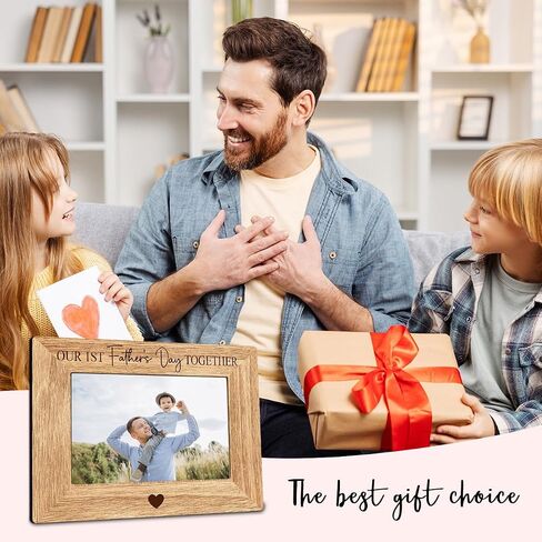 Dad Picture Frame - Our 1st Father's Day Together - 4x6 Wooden Photo Frame With Support - First Time Dad Gifts From Wife Daughter Son， First Father's Day Gifts for Father - A04 in Kuwait