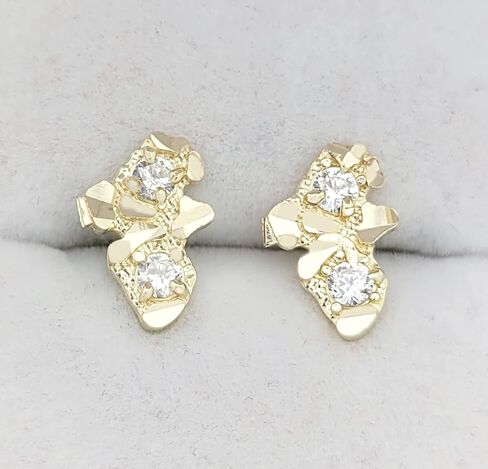 10k Yellow Gold Nugget Earrings with CZ Small in Kuwait