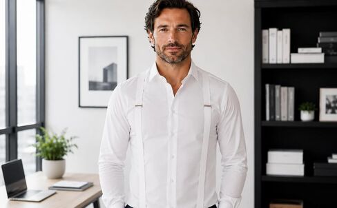 RANGER Slim Suspenders for Men - 1" Wide Y-Back with 4 Clips | Lightweight Elastic Braces | 51" Adjustable | Made in Europe in Saudi Arabia