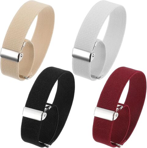 8 Pcs Elastic Adjustable Armbands, Unisex Stretchy Sleeve Garters with Non-Slip Design, 4 Pairs Shirt Holders for Secure Fit (Black, Khaki, White, Burgundy, 4.33-6.5 In) in Saudi Arabia