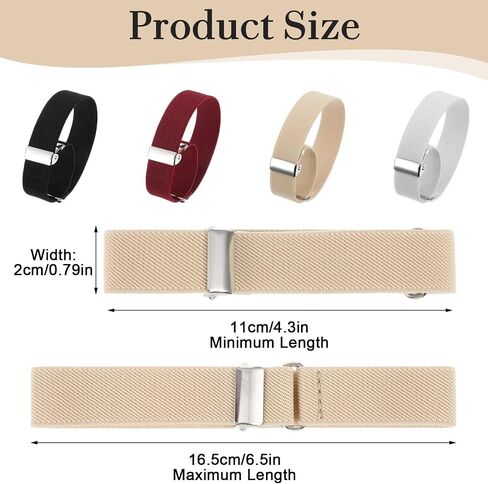 8 Pcs Elastic Adjustable Armbands, Unisex Stretchy Sleeve Garters with Non-Slip Design, 4 Pairs Shirt Holders for Secure Fit (Black, Khaki, White, Burgundy, 4.33-6.5 In) in Saudi Arabia