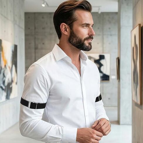 8 Pcs Elastic Adjustable Armbands, Unisex Stretchy Sleeve Garters with Non-Slip Design, 4 Pairs Shirt Holders for Secure Fit (Black, Khaki, White, Burgundy, 4.33-6.5 In) in Saudi Arabia