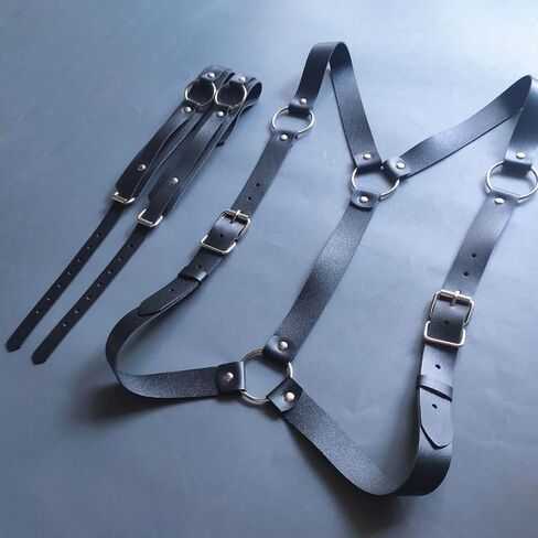 Men's Adjustable Leather Body Chest Harness Men's Mardi Gras Leather Shoulder Strap, Black Faux Leather Suspenders, Rave Outfits, Adjustable Punk Accessory for EDM Parties, Cosplay, Streetwear in Saudi Arabia