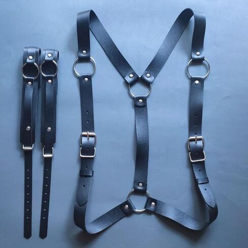 Men's Adjustable Leather Body Chest Harness Men's Mardi Gras Leather Shoulder Strap, Black Faux Leather Suspenders, Rave Outfits, Adjustable Punk Accessory for EDM Parties, Cosplay, Streetwear in Saudi Arabia