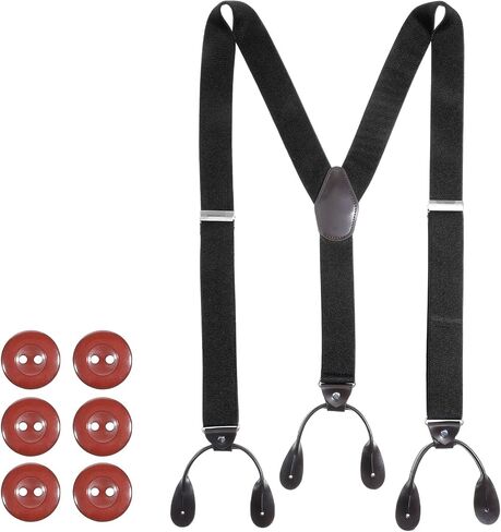 Men’s Adjustable Y-Back Suspenders – 1.4" Wide Elastic Button Braces with Leather Ends, Formal Work & Wedding Accessory, Heavy Duty Comfortable for Suit, Tuxedo & Dress Pants in Kuwait