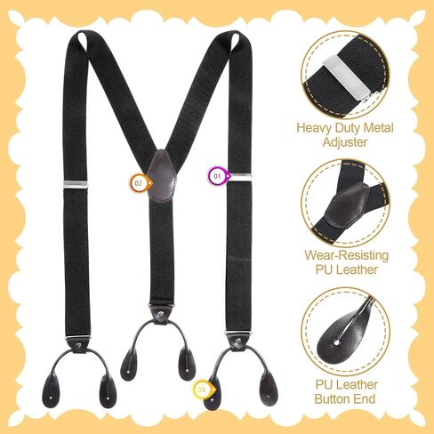 Men’s Adjustable Y-Back Suspenders – 1.4" Wide Elastic Button Braces with Leather Ends, Formal Work & Wedding Accessory, Heavy Duty Comfortable for Suit, Tuxedo & Dress Pants in Kuwait