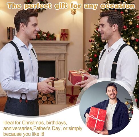 Men’s Adjustable Y-Back Suspenders – 1.4" Wide Elastic Button Braces with Leather Ends, Formal Work & Wedding Accessory, Heavy Duty Comfortable for Suit, Tuxedo & Dress Pants in Kuwait
