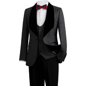 Men's Suit 3-Piece Slim Fit Floral Print Tuxedo Set | Shawl Lapel Jacquard Blazer, Vest & Black Dress Pants in Saudi Arabia