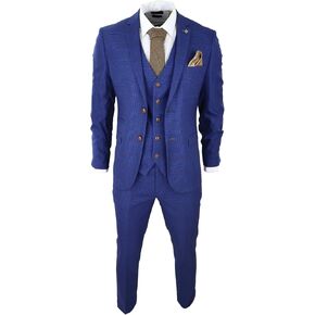 Mens Blue Brown Check 3 Piece Suit Tailored Fit Wedding Prom Races Prince of Wales in Saudi Arabia