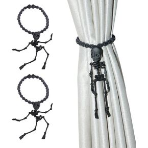 2Pcs Black Skeleton Magnetic Curtain Tieback Halloween Curtain Holdbacks Wall Curtain Ties for Halloween Decor in Saudi Arabia