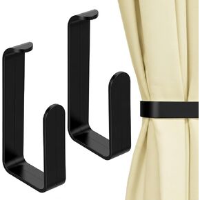 Grevosea 2 Pack Adhesive Curtain Holdbacks No Drill Curtain Tiebacks Curtain Holders for Wall Drapes Window Treatment Curtain Hooks for Home Office Decor (Black) in Kuwait