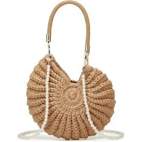 Crochet Seashell Bag for Women - Handmade Beachy Shoulder Purse with Pearl Chain, Woven Shell Crossbody Handbag for Summer Vacation and Beach Trips, Unique Gift in Saudi Arabia