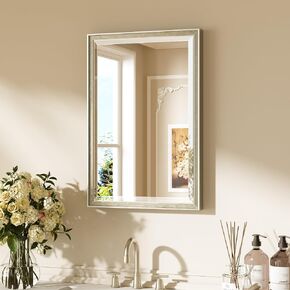 Keonjinn 16" x 24" Brushed Nickel Framed Mirror, Silver Bathroom Mirrors Beveled Edge, Decorative Aluminum Alloy Frame, Tempered Glass, Shatterproof, Modern Farmhouse Rectangular Mirror for Hallway in Saudi Arabia