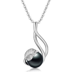 Black Pearl Pedant Necklace Leaf Infinity Design For Womens Sterling Silver Forever Love Necklace 10mm Pearl 18"+2" inches Chain Gift For Valentines Mother's Necklace in Kuwait