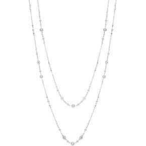 2Pcs Long Chain Pearl Necklaces Silver Dainty Necklace Statement Sweater Strand Chain Jewelry Strand Necklaces Fashion Jewelry Gift for Women in Saudi Arabia