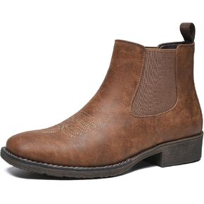 Men's Western Square Toe Cowboy Boots - Slip-Resistant, Slip-On Boots with Chunky Heel for Casual & Dress Wear in Saudi Arabia
