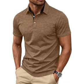 Mens Short Sleeve Polo Shirts Collared Business Casual Polo T Shirts with Pocket in Saudi Arabia