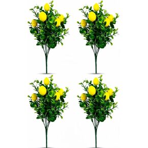 4 Pcs Lemon Stems, 7 Forks Artificial Lemon Branches, Realistic Faux Yellow Fake Fruit Stems for Kitchen Home Table Centerpiece, Summer Party Shower Vase Floral Deco Party Decorations in Saudi Arabia