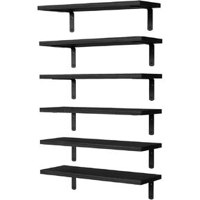 Floating Shelves Set of 6, Wooden Floating Shelves for Wall Decor, Farmhouse Shelf for Bedroom, Wall Mounted Bathroom Storage Shelves, Floating Book Shelves for Living Room in Saudi Arabia