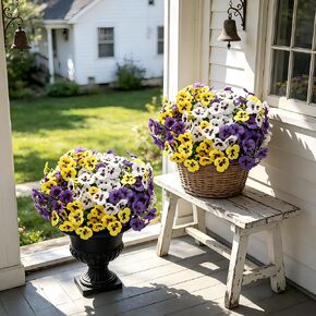 Artificial Pansies Flowers for Outdoors, 2 Pcs Faux Hanging Pansy UV Resistant Fake Plants for Outside Planter Porch Yard Patio Home Decor, Red White Blue in Saudi Arabia