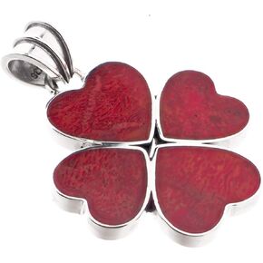 FifiRose South Pacific Ocean Red Coral Heart Flower 925 Sterling Silver Pendant, 1 1/4" in Kuwait