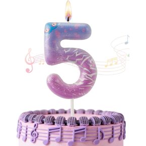 Gezan Music Theme Pink Purple Birthday Number Candles Demon Hunter Girls Birthday Decorations Witch Hunters Cake Topper Birthday Party Supplies for Boys Girls (Number 5) in Saudi Arabia