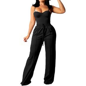 PINSV Women's Casual Wide Leg Pants High Waisted Drawstring Baggy Sweatpants Elastic Straight Leg Lounge Pants 721755 in Saudi Arabia