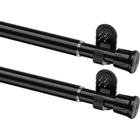 2 Pack 2.0 Upgraded No-Drill French Door Curtain Rod, 1/2" Diameter Adjustable 17–30 Inch Cafe Curtain Rod with Adhesive & Pin-Nail Mount, Small Curtain Rod for Doors, Black in Saudi Arabia