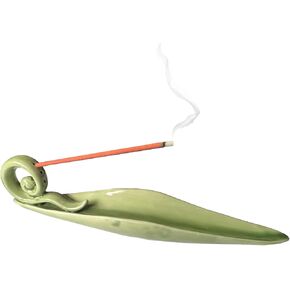 Handmade Ceramic Leaf Incense Holder - Long Ash Catcher Tray with Curled Tail Design, Zen Meditation Yoga Aromatherapy Home Decor in Saudi Arabia