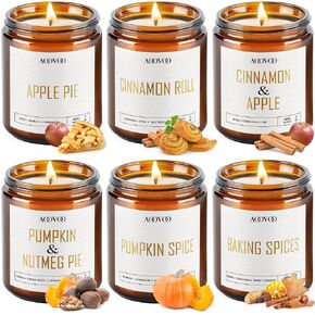 AOOVOO Fall Scented Candles - 6 PC Candle, 42 oz Soy Candles, Soy Candle for Home Scented, Apple Pie/Cinnamon Roll/Cinnamon Apple/Pumpkin Nutmeg Pie/Pumpkin Spice/Baking Spice in Kuwait