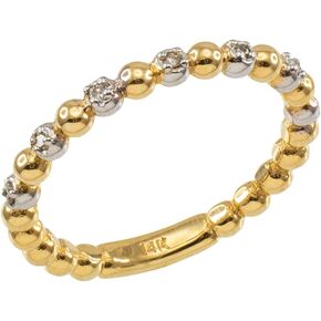 Fine 14k Two-Tone White and Yellow Gold Beaded Stackable Ring with Natural Diamonds in Saudi Arabia