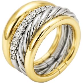 Stackable Rings for Women, Set of 4 Two Tone Gold and Silver Rings, Cubic Zirconia Stacking Ring Set, Fashion Statement Band Rings for Women, Sizes 6 7 8 in Saudi Arabia